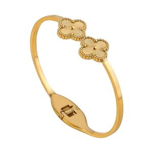 18K Gold Plated Four Leaf Clover Bangle Bracelet